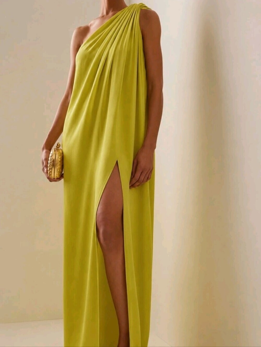 Women's Elegant Evening Dress SolidYellow One-shoulder Halter Dress High Waist